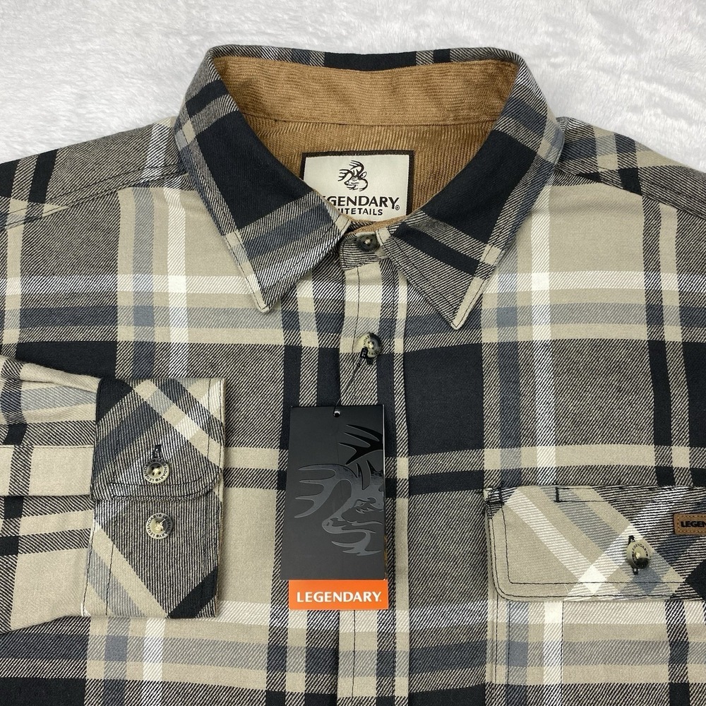 Legendary Whitetails Buck Camp Men's Medium Brown Plaid Flannel Shirt NWT